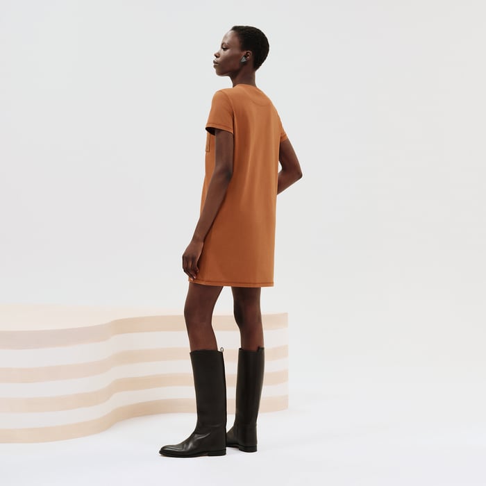 Marron Alezan Embroidered Pocket Dress