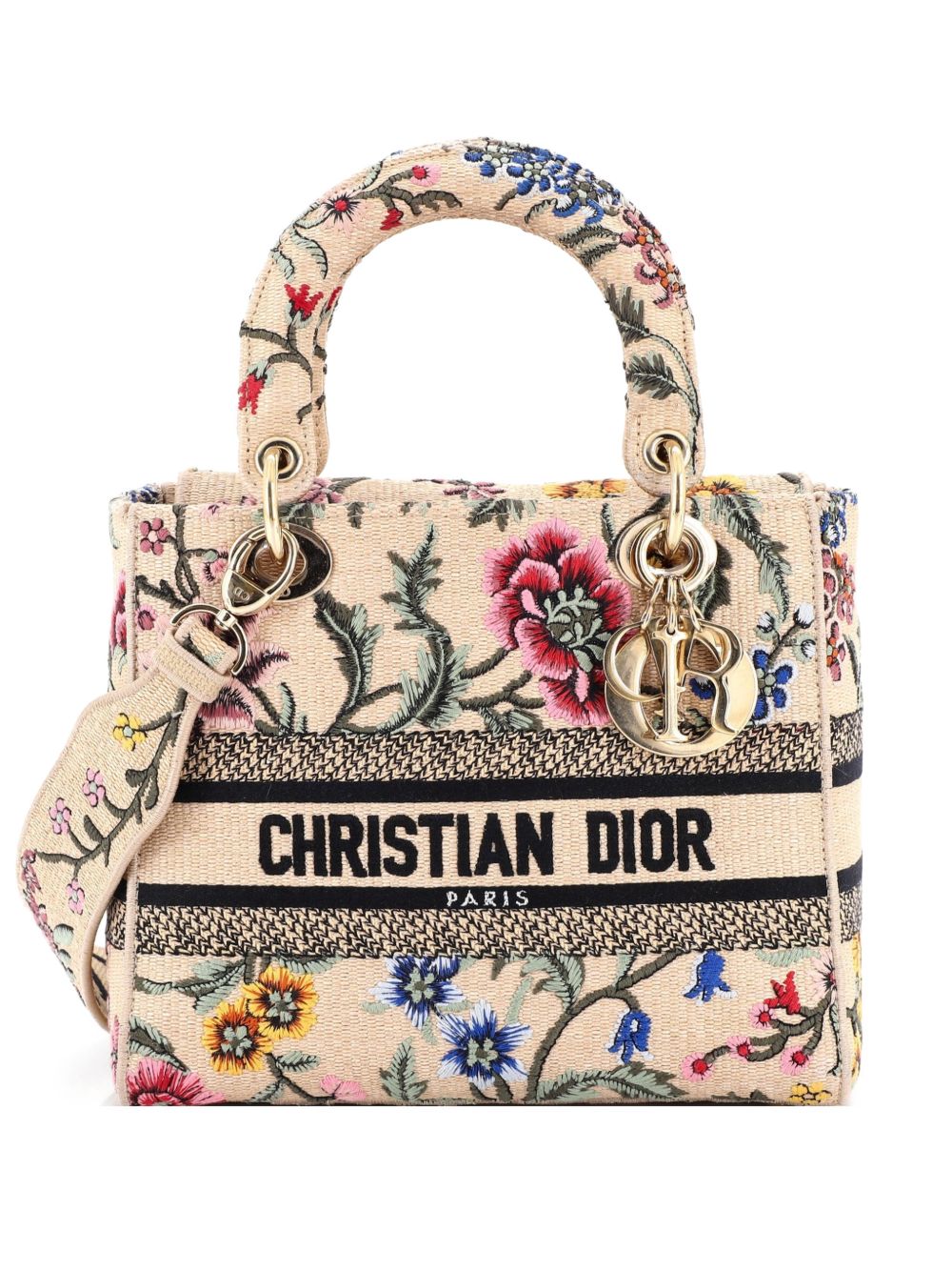 Lady D-Lite Bag Embroidered Raffia Medium satchel
