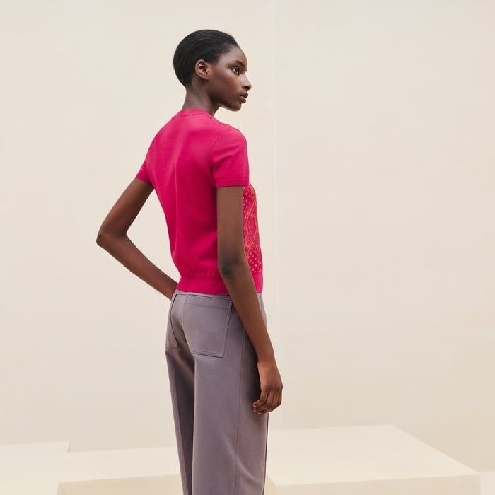 Rose Canneberge "Eperon d'Or Bandana" Short-sleeve Twillaine Sweater