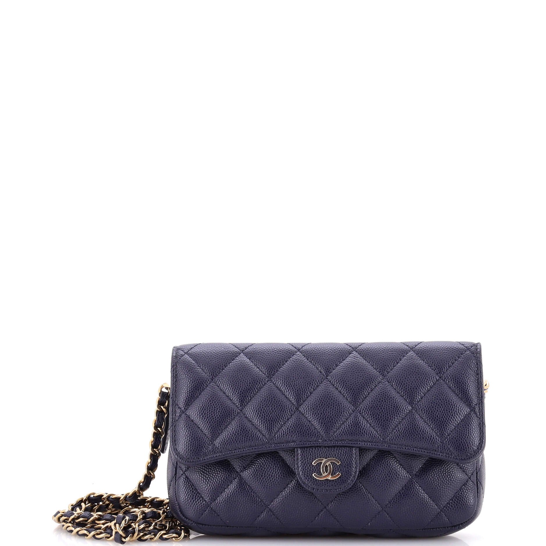 Classic Flap Phone Holder with Chain Quilted Caviar