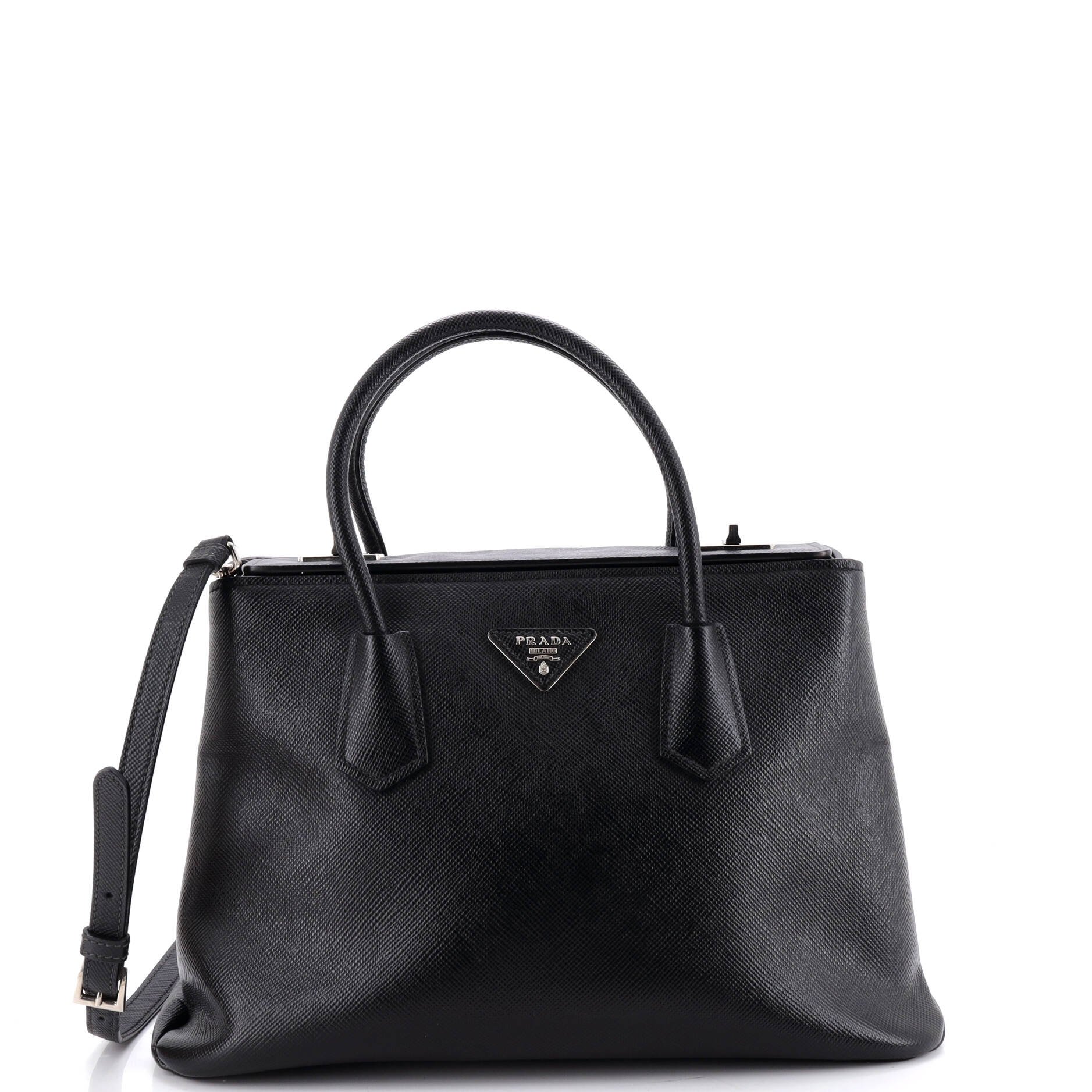 Turnlock Cuir Twin Tote Saffiano Leather Small