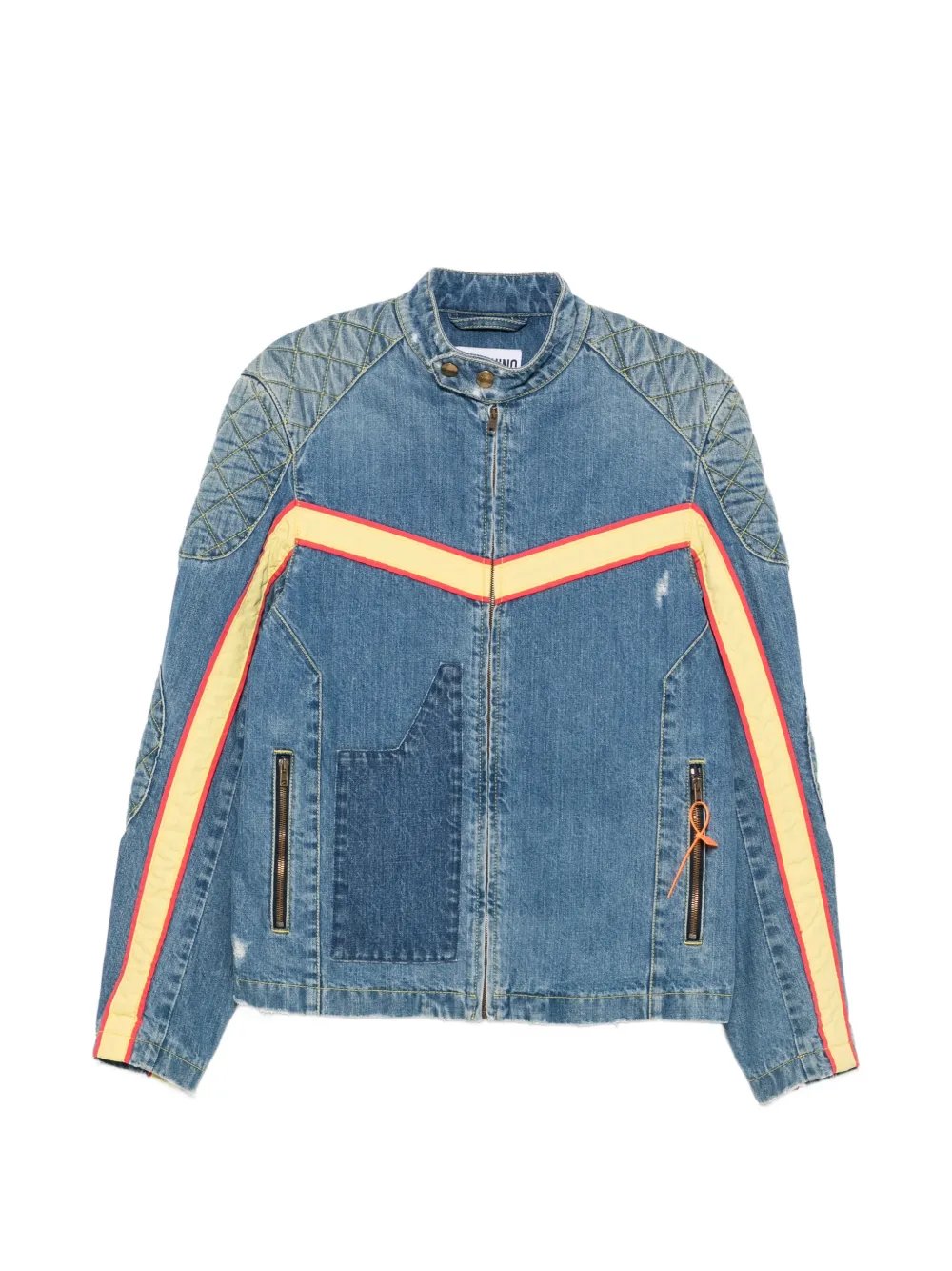 Moschino 2000s panelled quilted-shoulder denim jacket