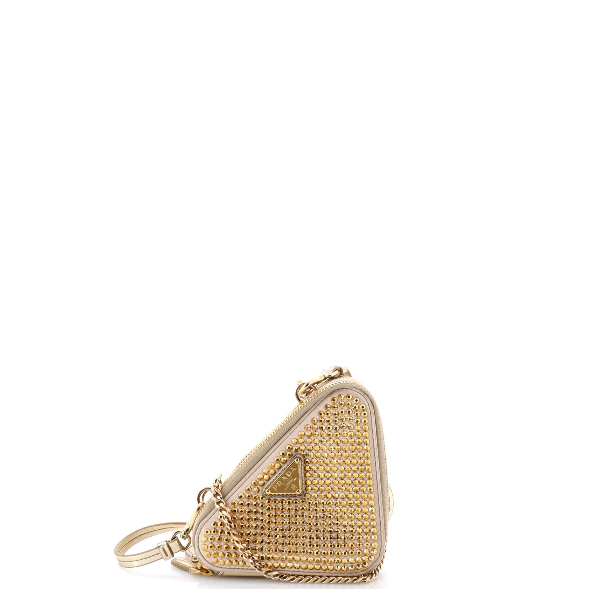 Triangle Double Pouch Crossbody Crystal Embellished Satin Mini