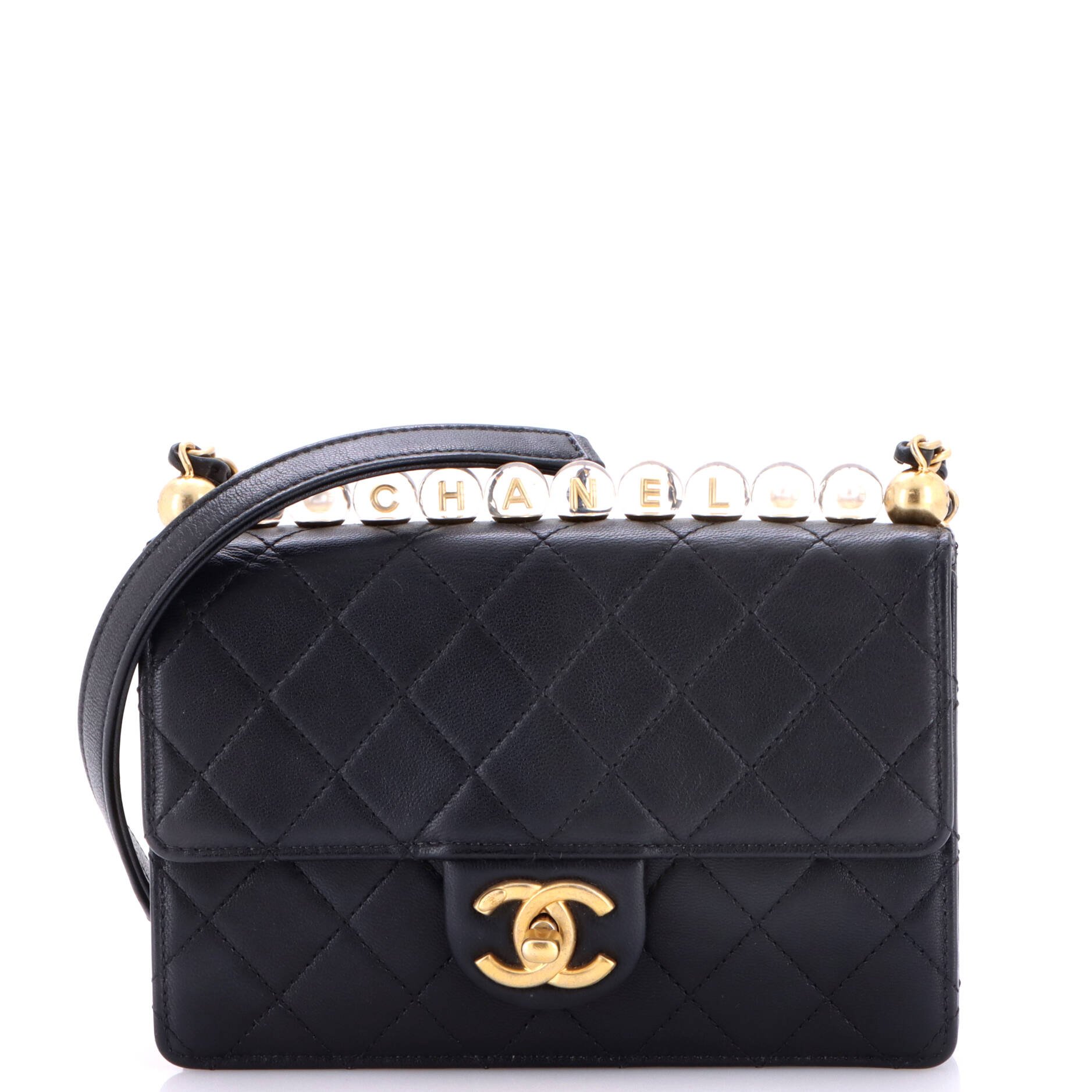 Chic Pearls Flap Bag Quilted Goatskin with Acrylic Beads Small