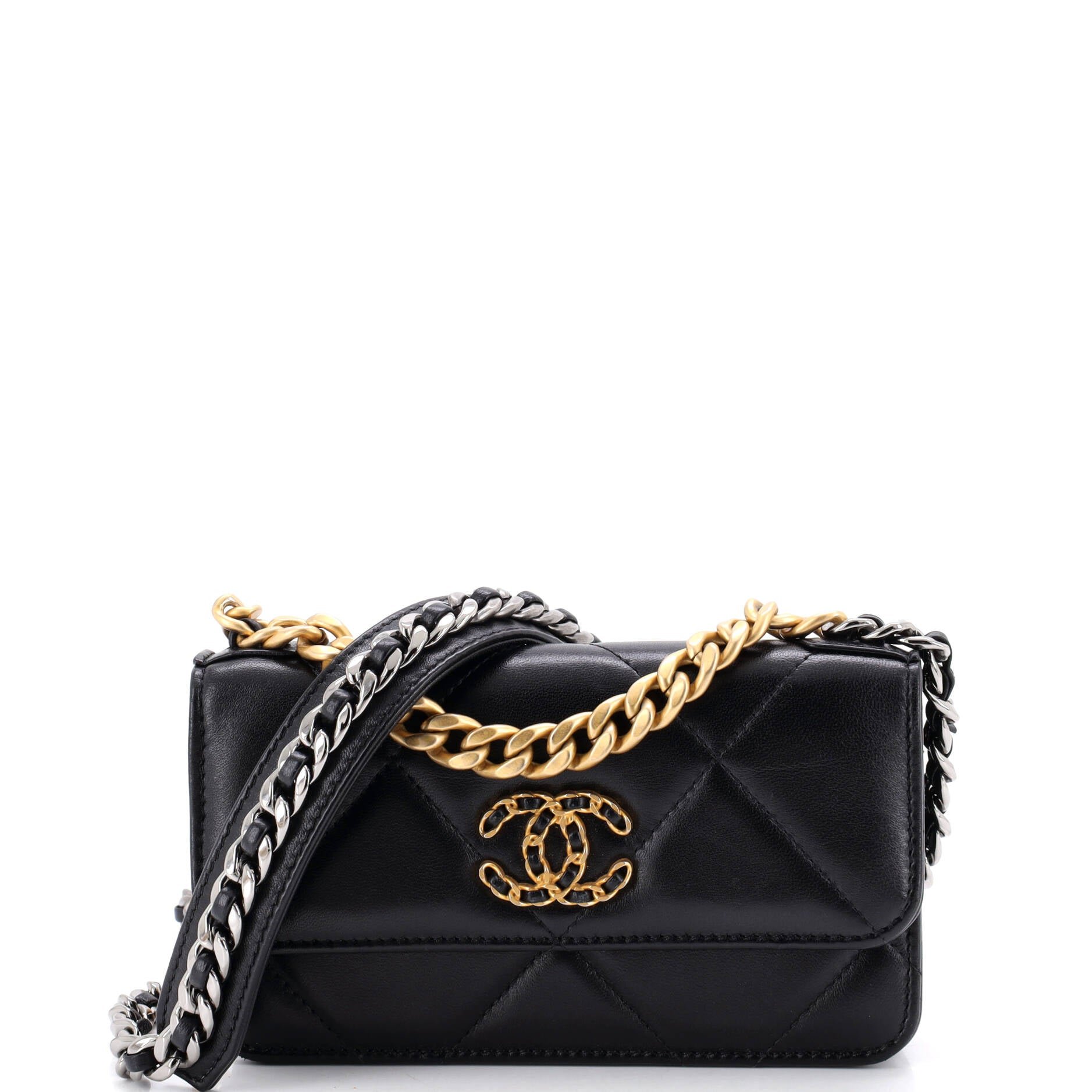 19 Flap Phone Holder with Chain Quilted Lambskin