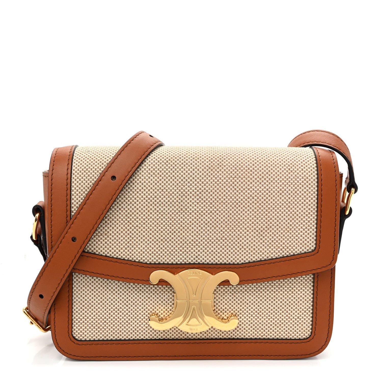 Celine Textile Natural Calfskin Teen Triomphe White Tan