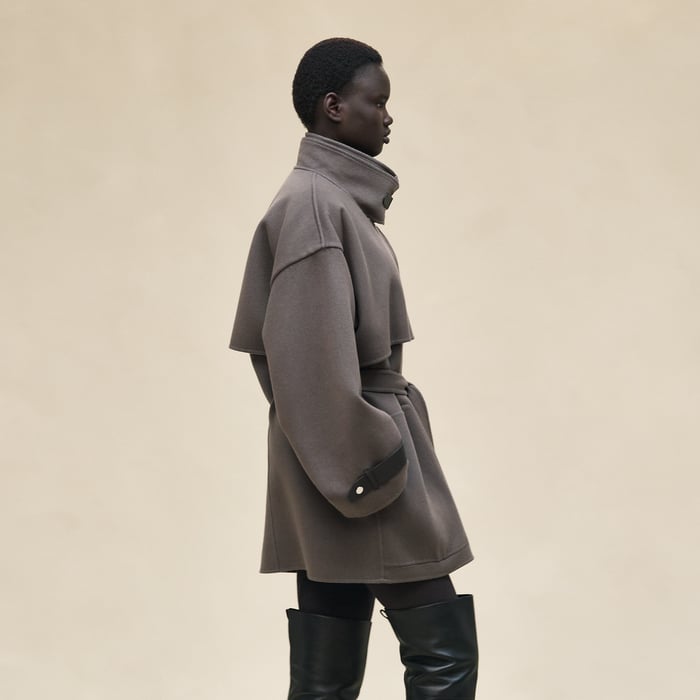 Gris Fumé Short Mixed Leather Cashmere Coat