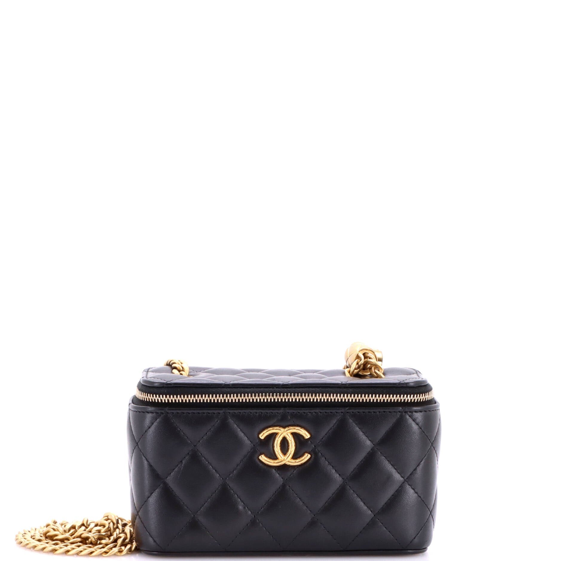 All Slide Long Vanity Case with Chain Quilted Lambskin Small