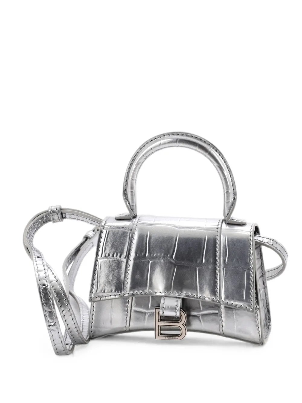 Hourglass Top Handle Bag Crocodile Embossed Leather Mini crossbody bag