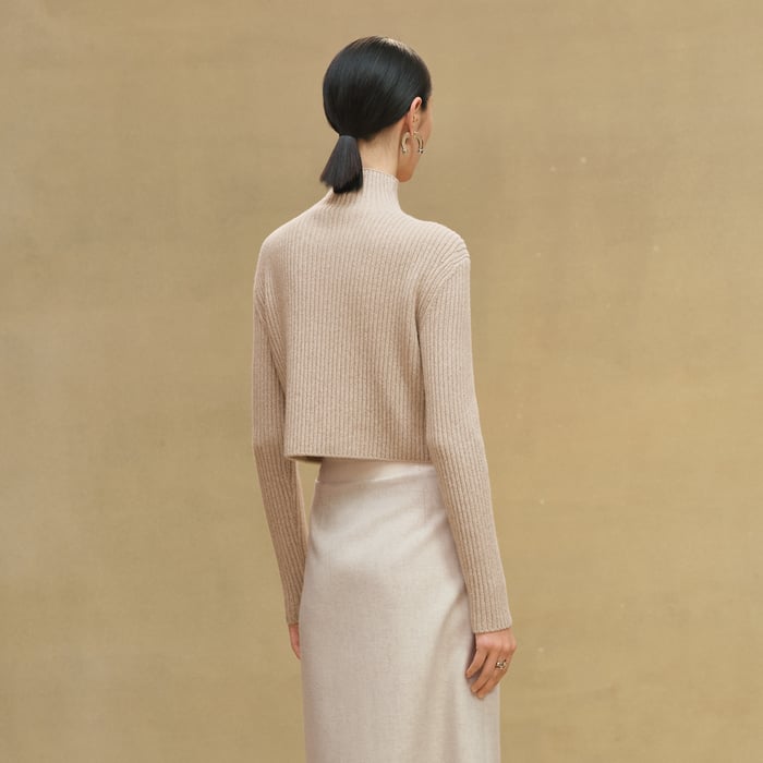 Beige Camel Long-sleeve Cropped Sweater