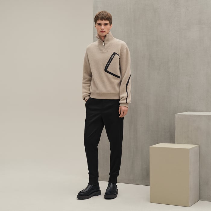 Sable Full-zip Sweater With Leather Detail