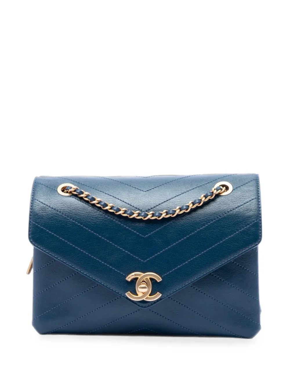 2018 Small Chevron Lambskin Stitched Envelope Flap shoulder bag