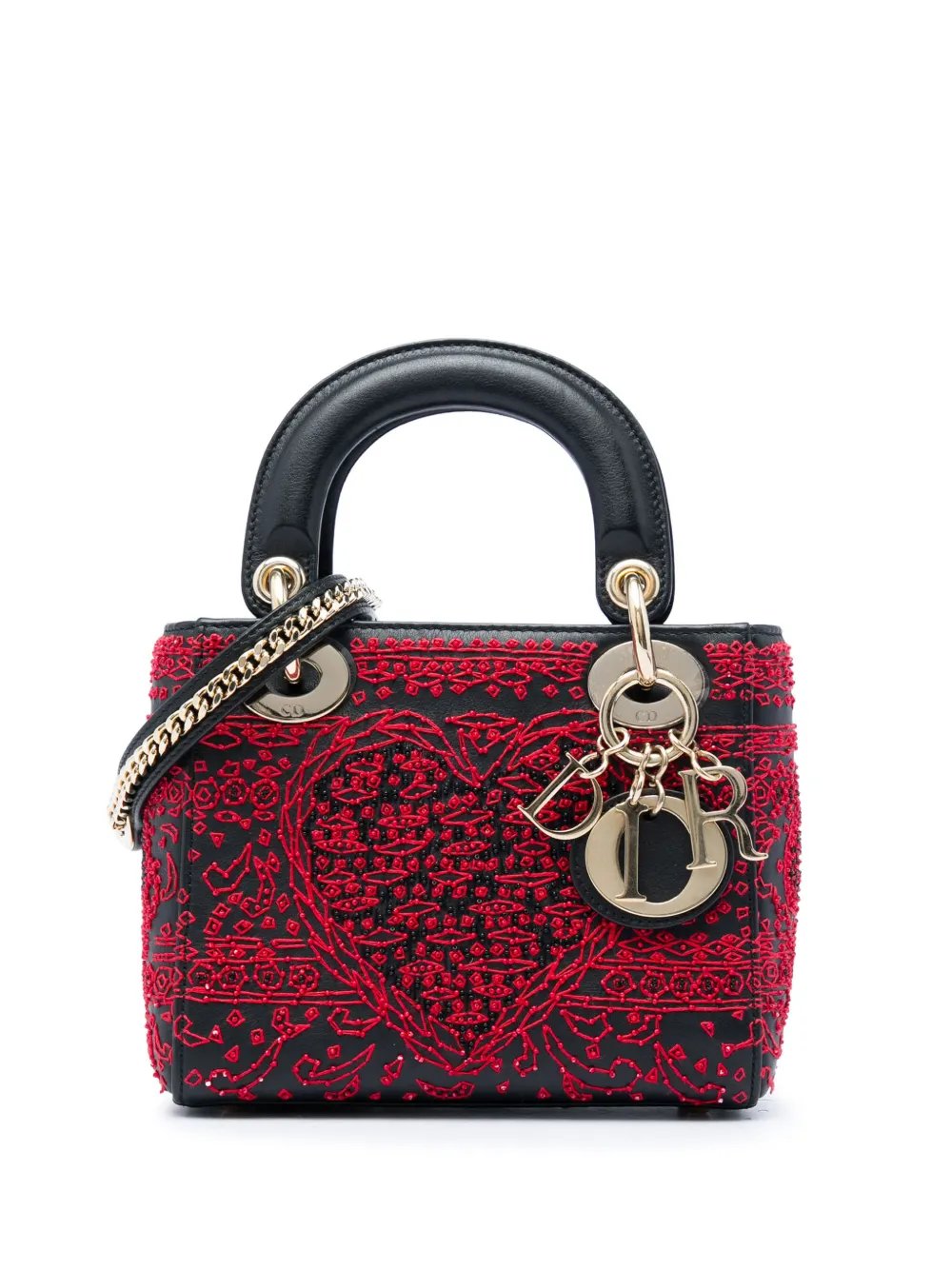 2018 Mini Smooth Calfskin Embroidered Heart Playing Cards Lady Dior satchel