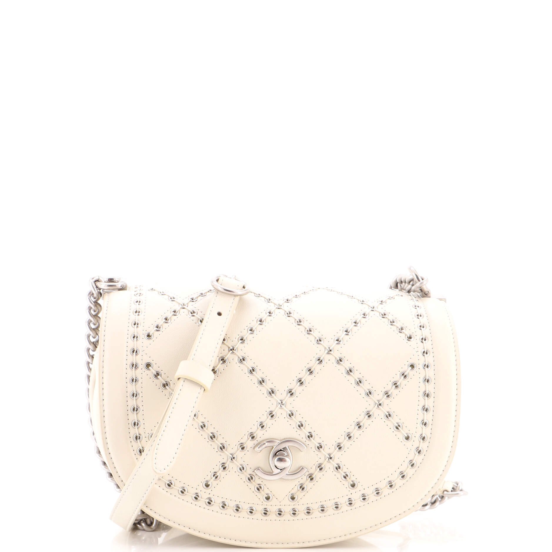 Coco Eyelets Round Flap Bag Quilted Calfskin Small