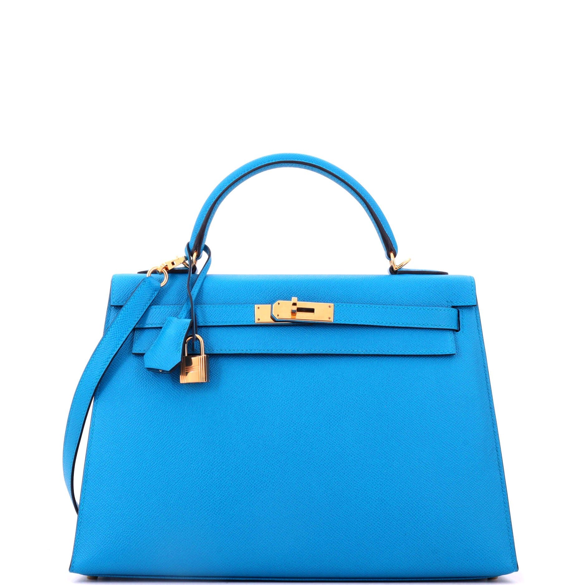 Hermes Kelly Handbag Bleu Zellige Epsom with Gold Hardware 32
