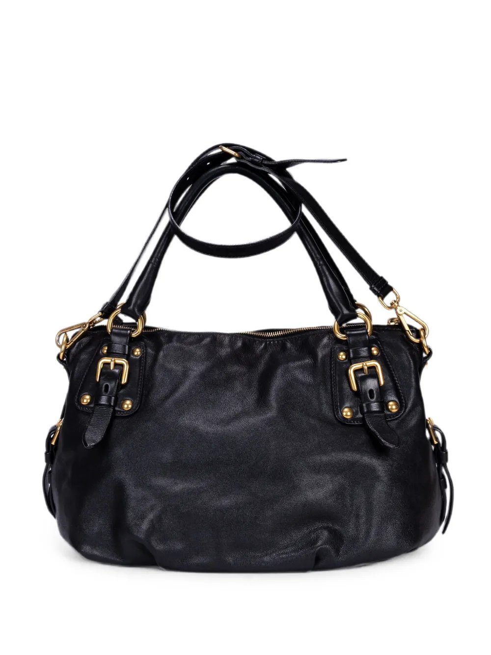 buckled leather shoulder bag