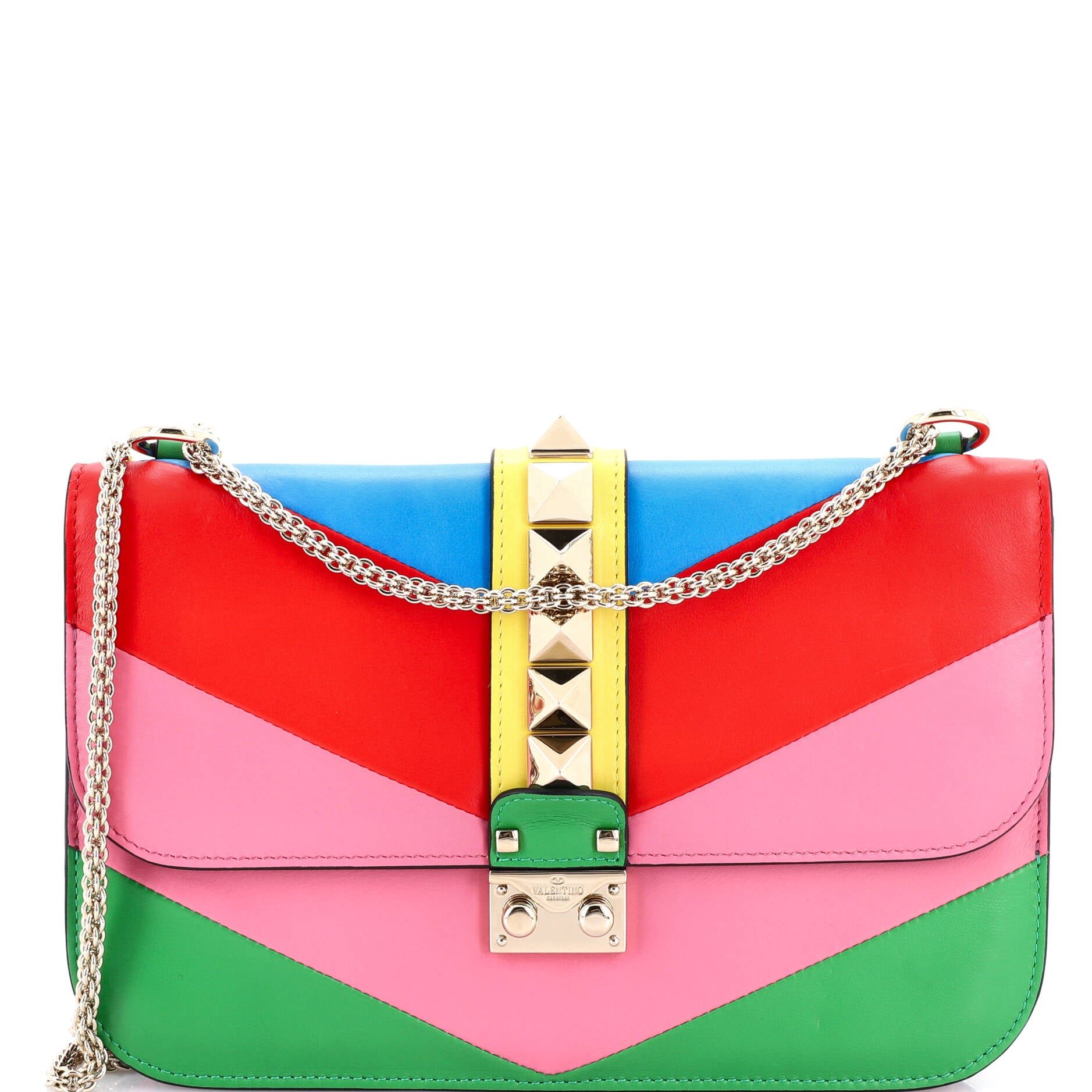 Valentino Garavani 1973 Glam Lock Shoulder Bag Striped Leather Medium