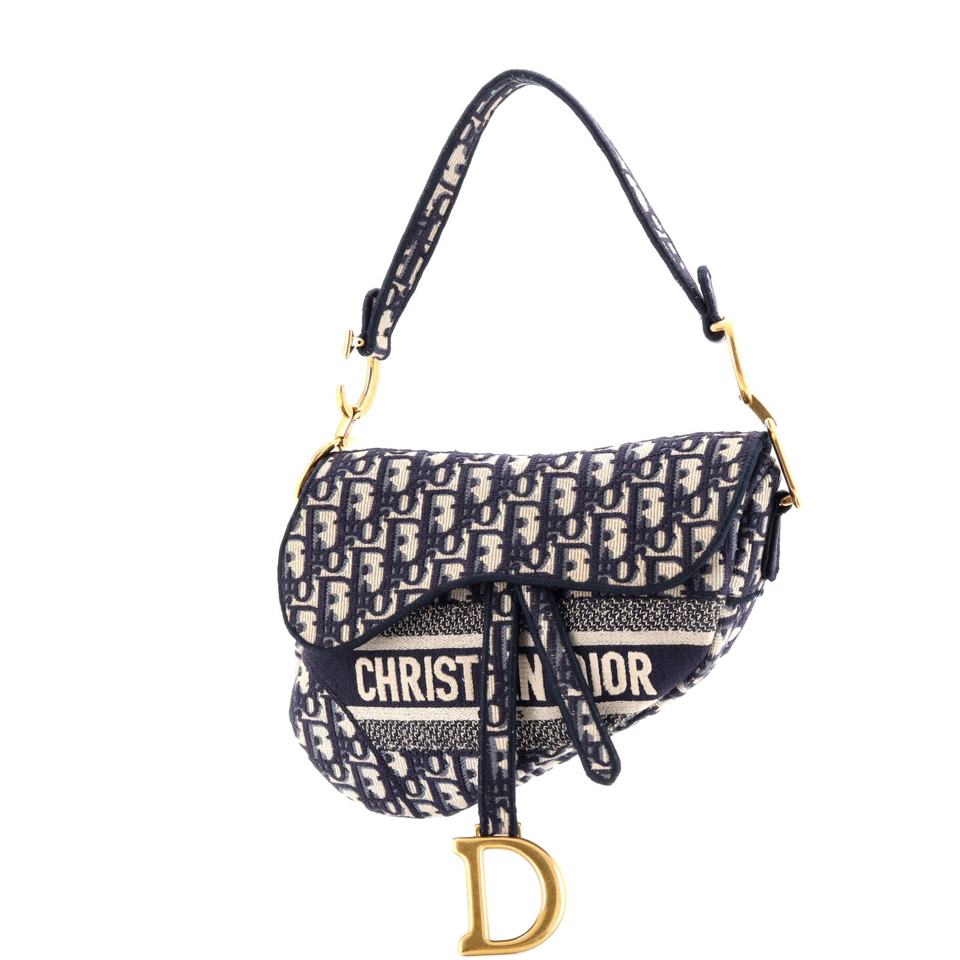 Dior Saddle Handbag Logo Embroidered Oblique Canvas Medium