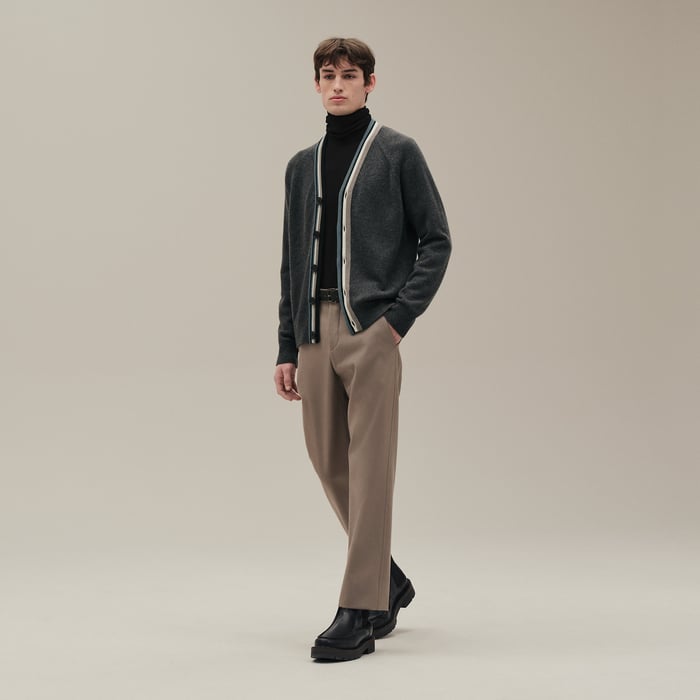 Anthracite Cashmere "Rayures Asymetriques" Buttoned Cardigan