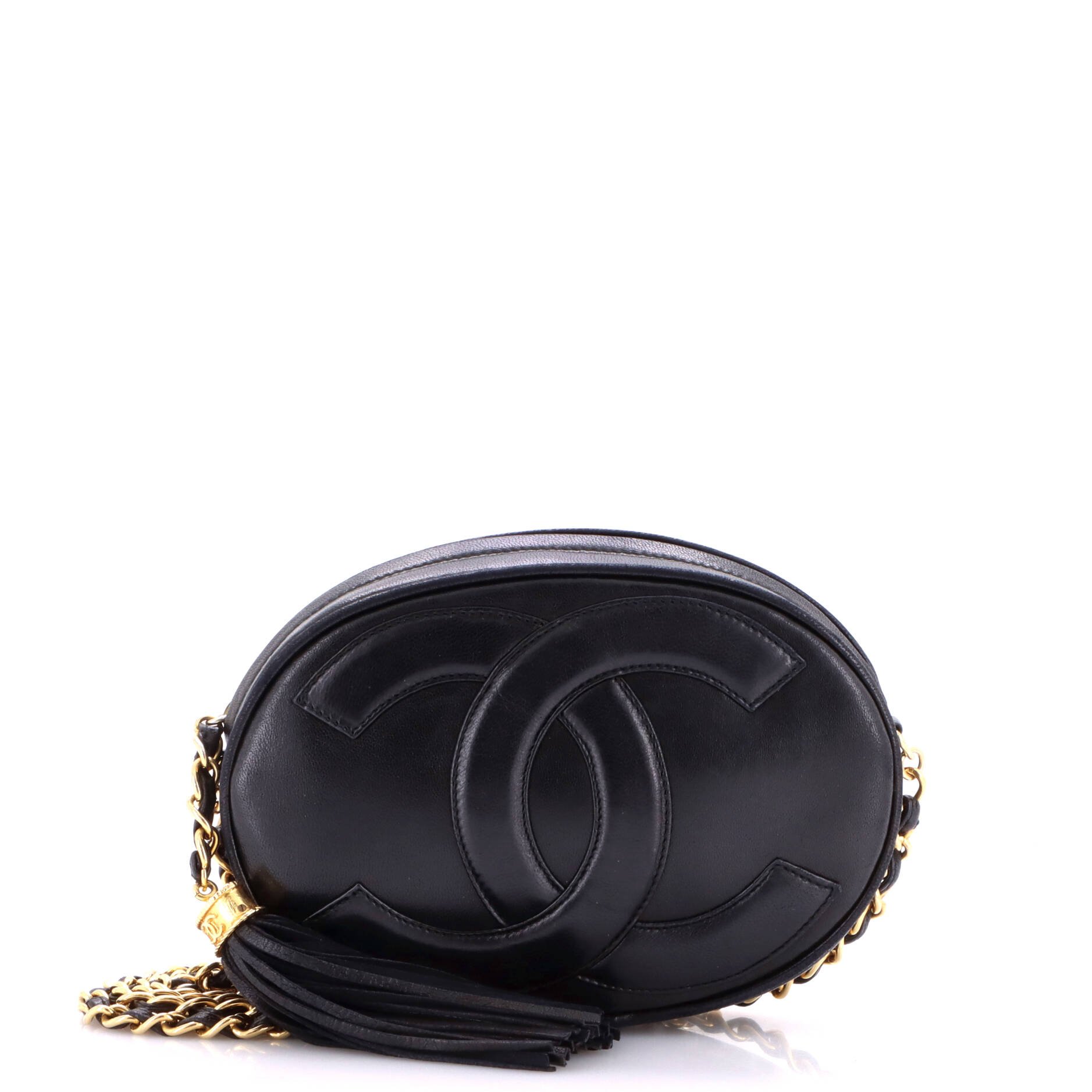Vintage Oval CC Tassel Crossbody Bag Leather Mini