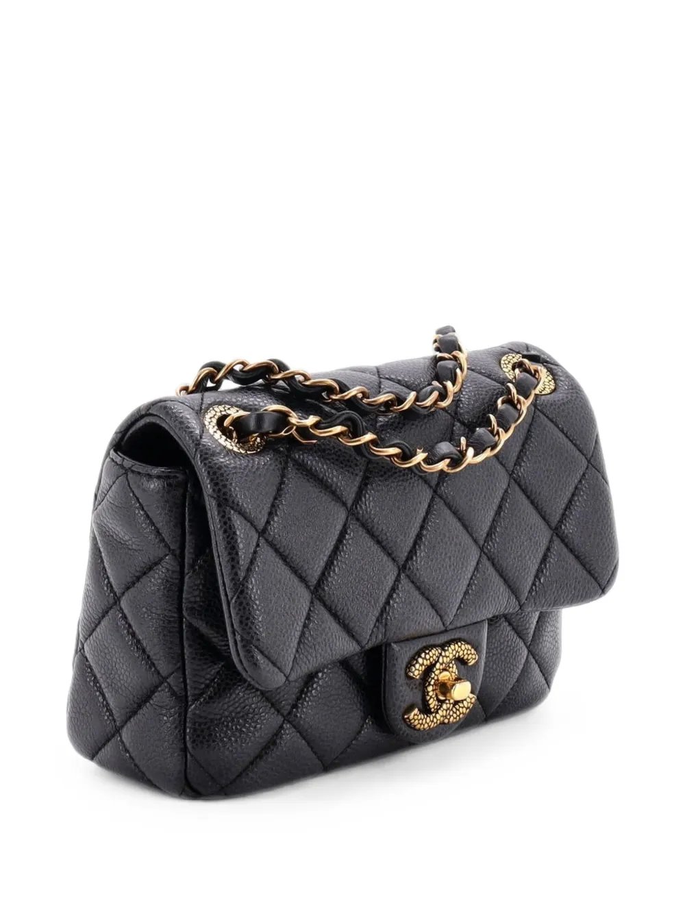Textured CC Classic Single Flap Bag Quilted Caviar Mini crossbody bag