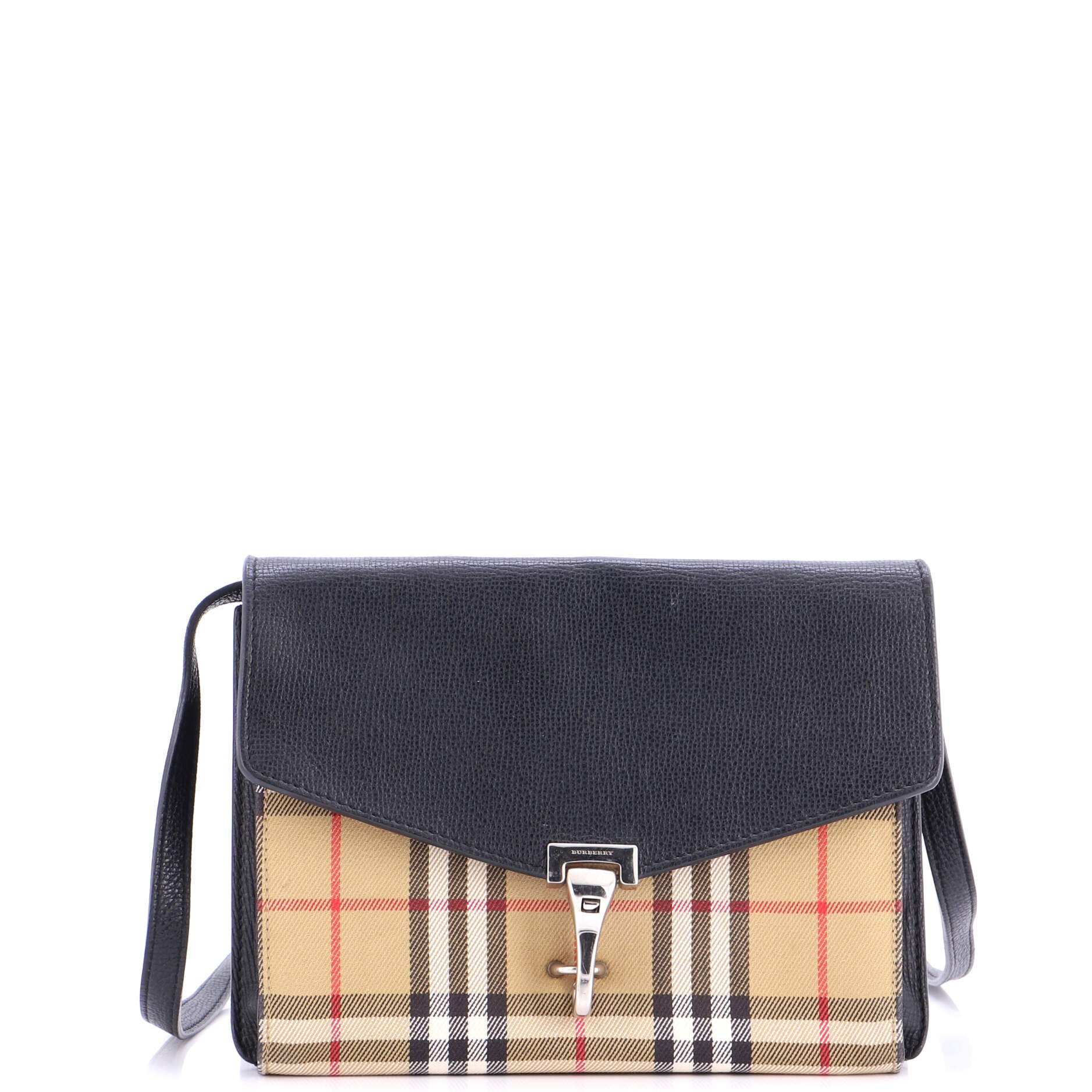 Burberry Macken Crossbody Bag Leather and Vintage Check Canvas Small