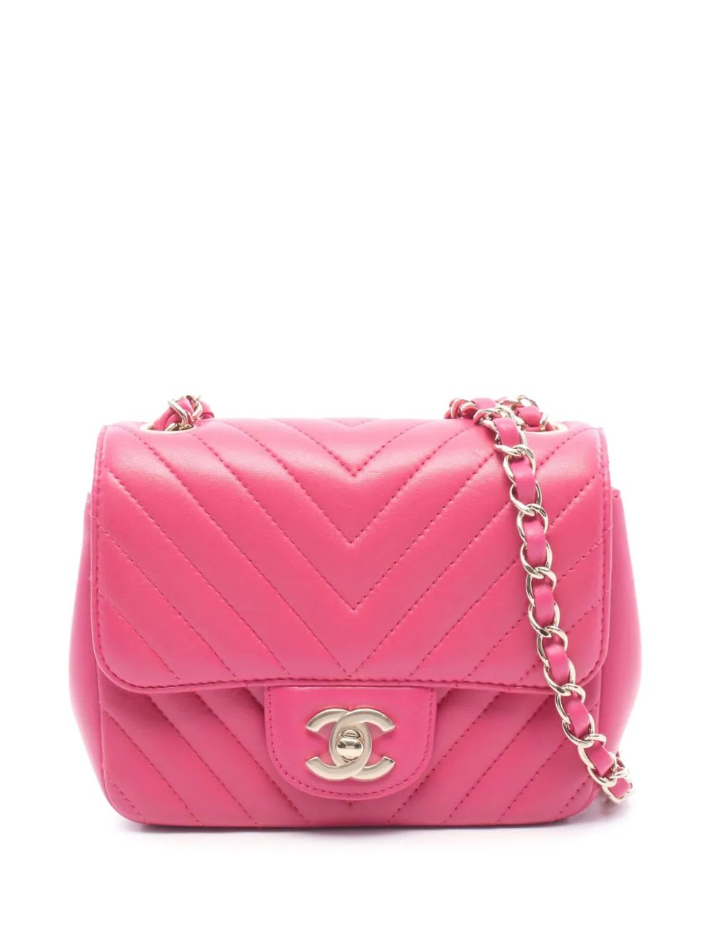 2017-2018 Mini Square Classic Chevron Lambskin Single Flap crossbody bag