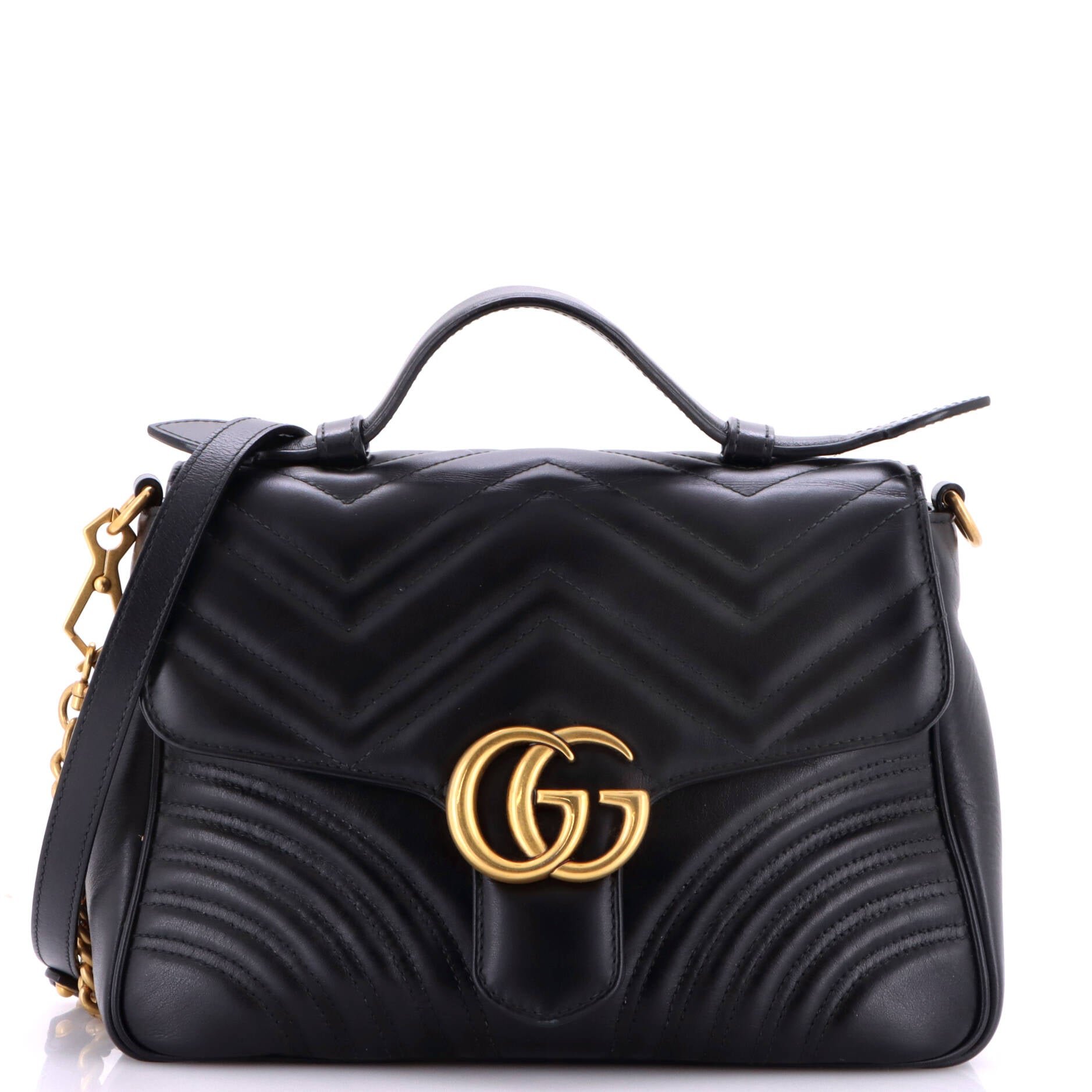 GG Marmont Top Handle Flap Bag Matelasse Leather Small