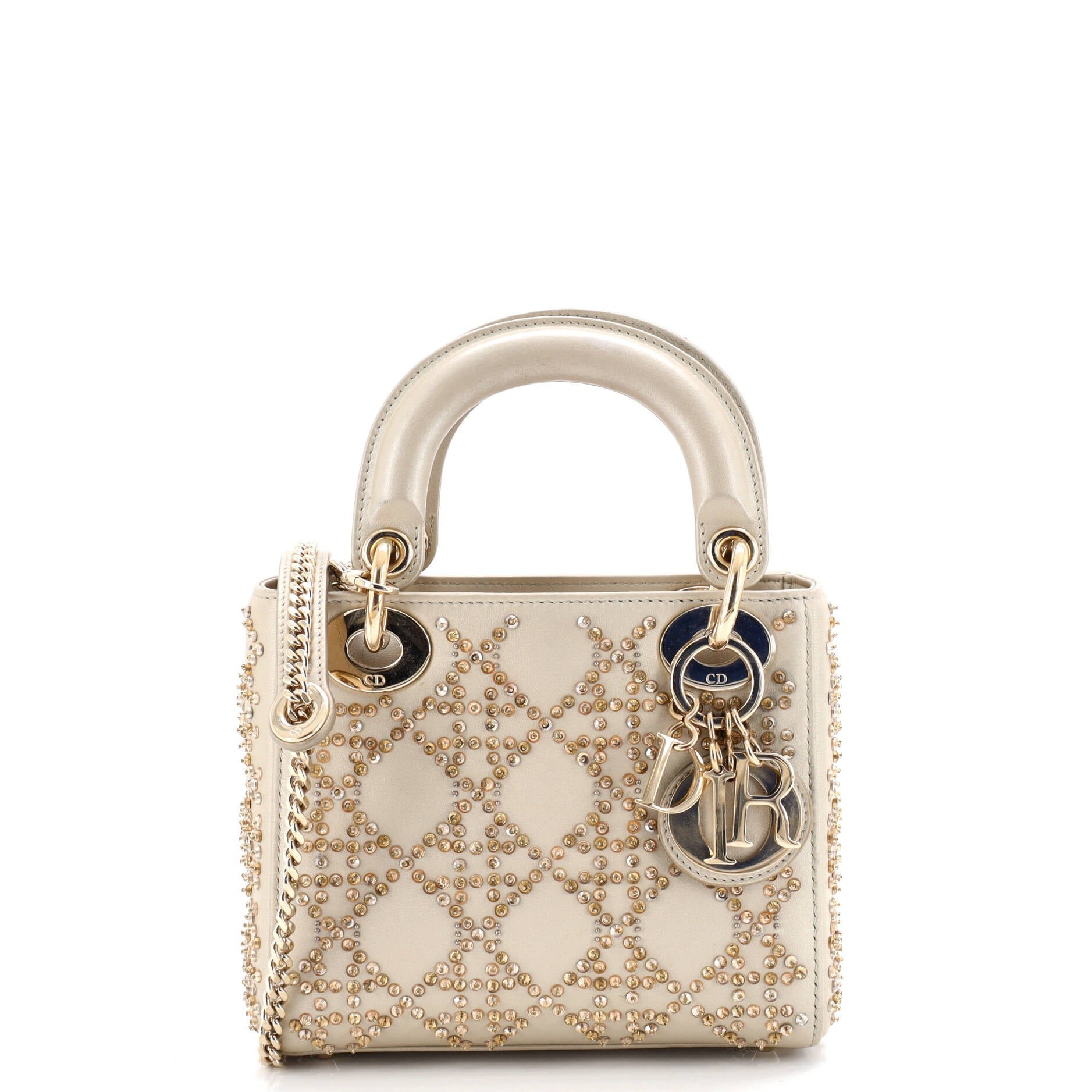Dior Lady Dior Chain Bag Crystal Embellished Cannage Quilt Leather Mini