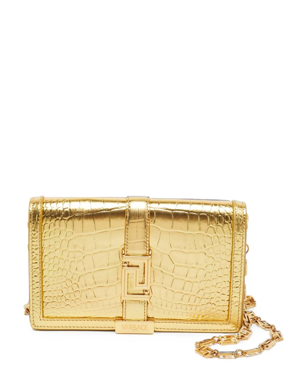 mini Greca Goddess croc-embossed clutch bag
