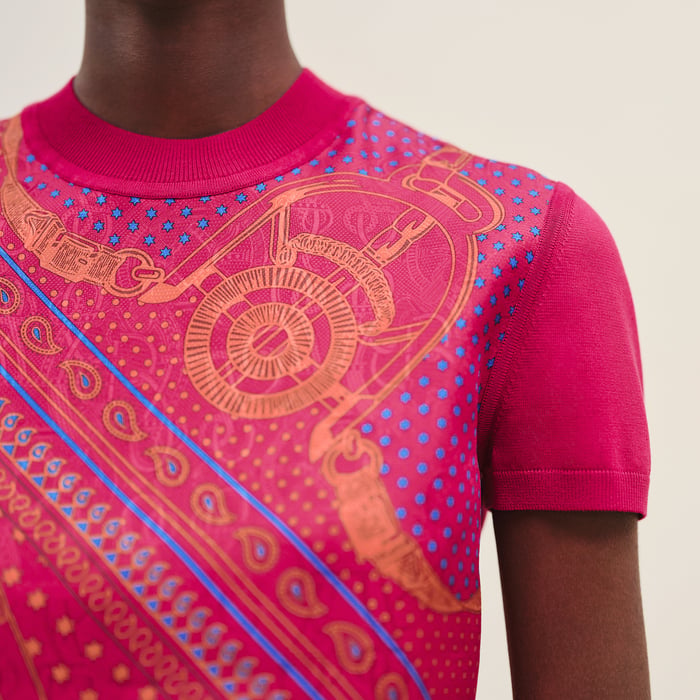 Rose Canneberge "Eperon d'Or Bandana" Short-sleeve Twillaine Sweater