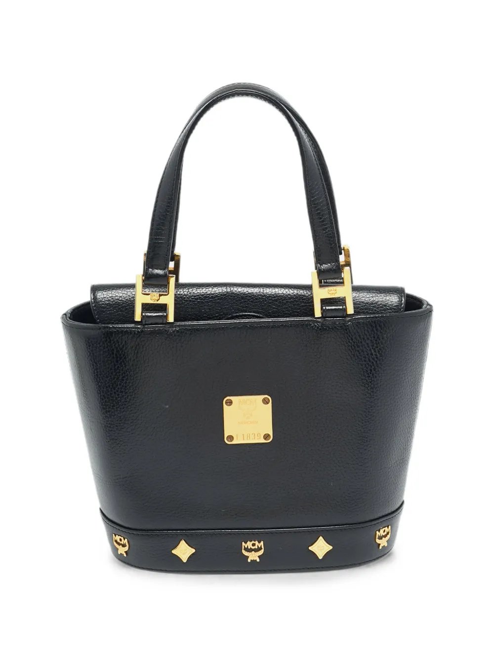 MCM flap studded bucket tote bag