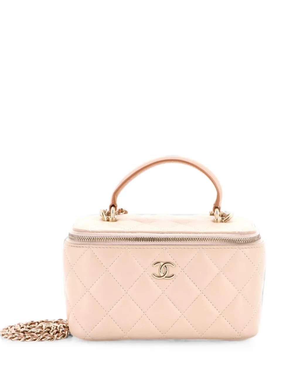 Classic Top Handle Vanity Case with Chain Quilted Lambskin Small crossbody bag