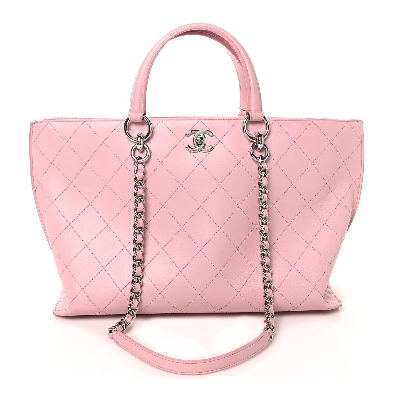 Chanel Calfskin Stitch Medium Ring My Bag Shopping Tote  Pink