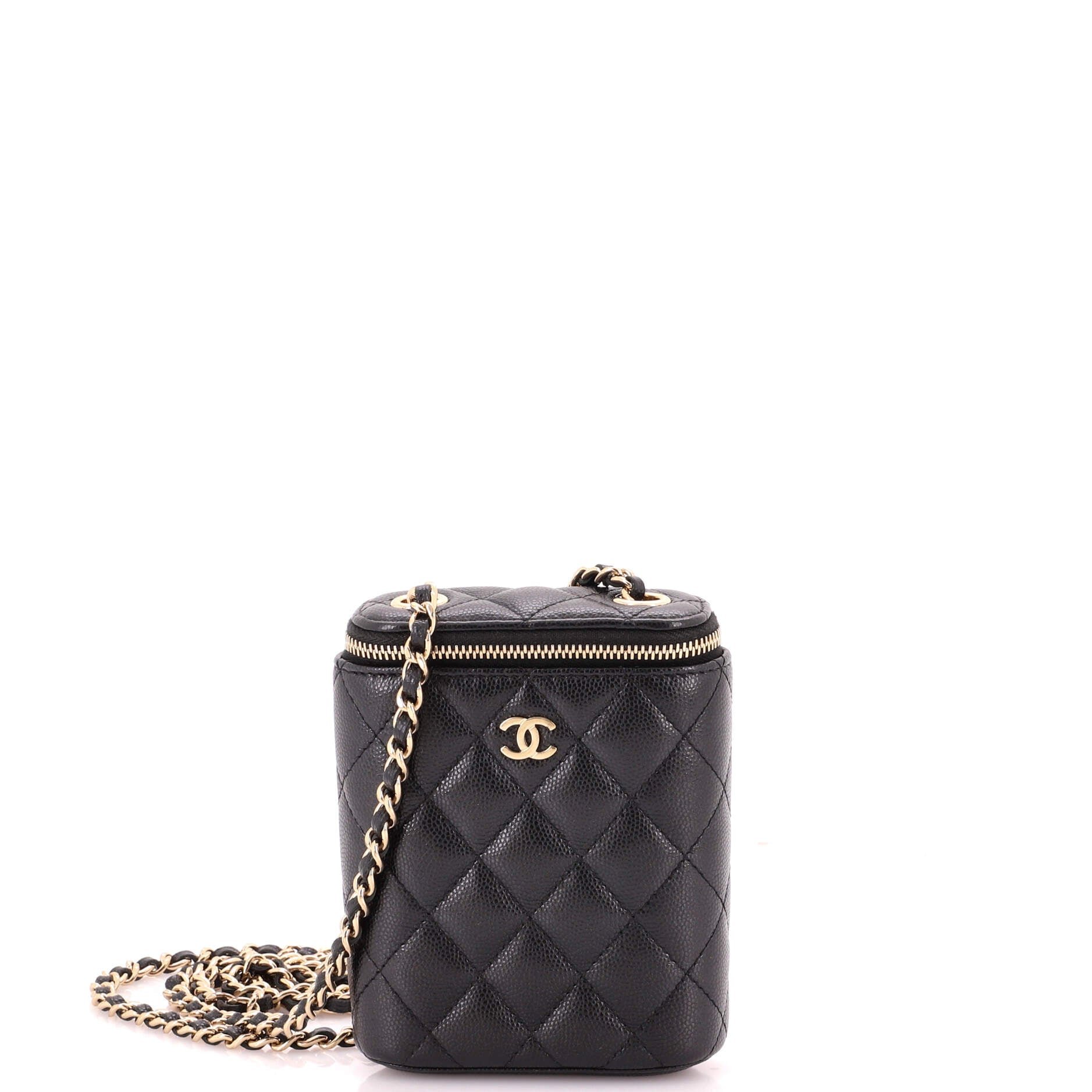 Vertical Classic Vanity Case with Chain Quilted Caviar Small