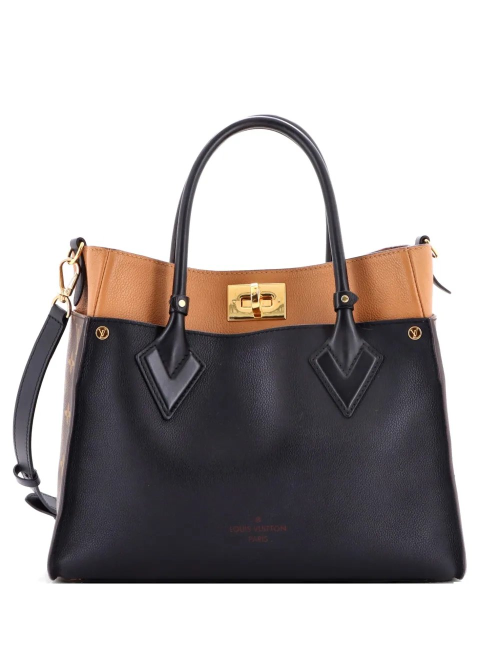 On My Side Leather with Monogram Canvas MM tote bag