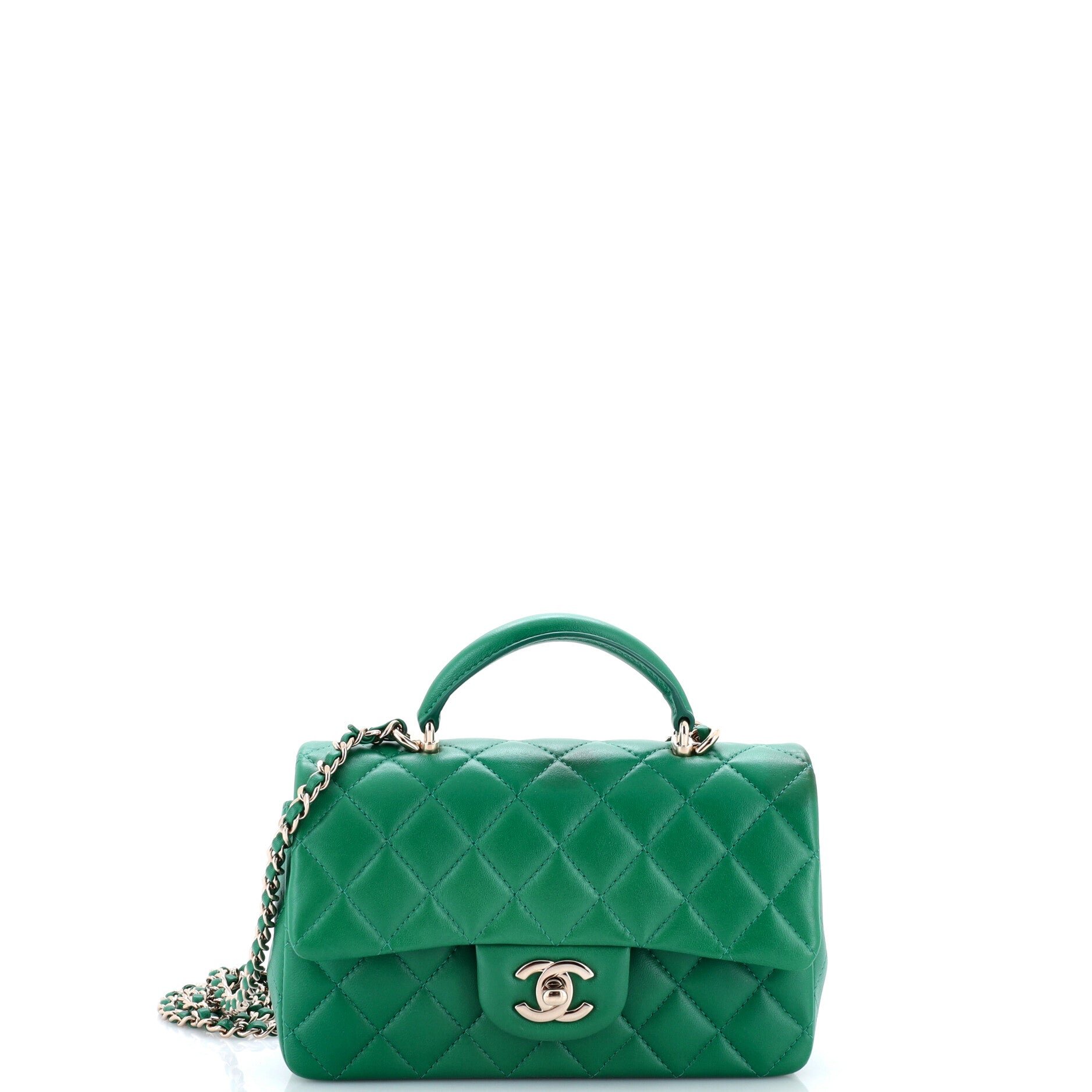 Classic Single Flap Top Handle Bag Quilted Lambskin Mini