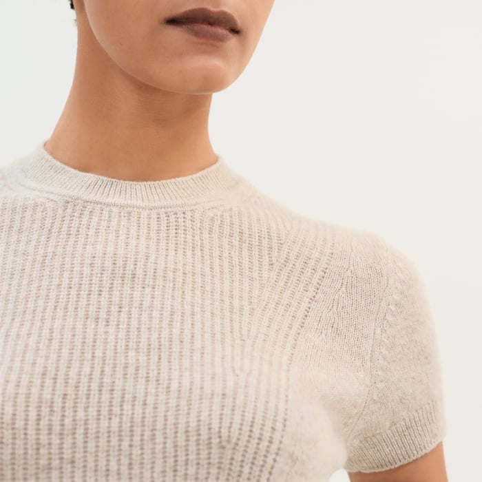 Beige Naturel Cashmere Short-sleeve Sweater