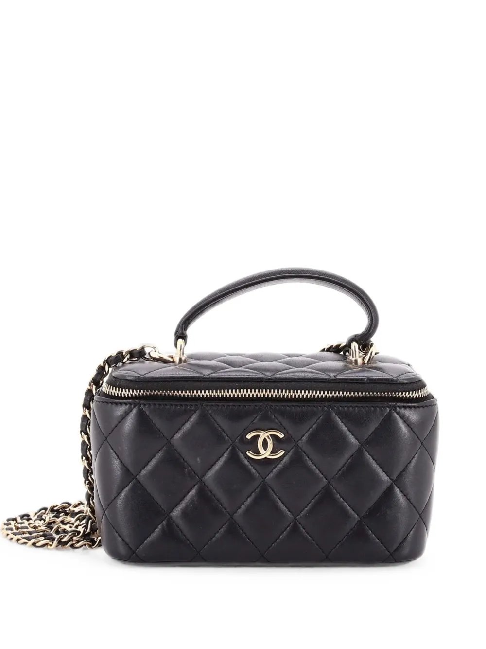 Classic Top Handle Vanity Case with Chain Quilted Lambskin Small crossbody bag