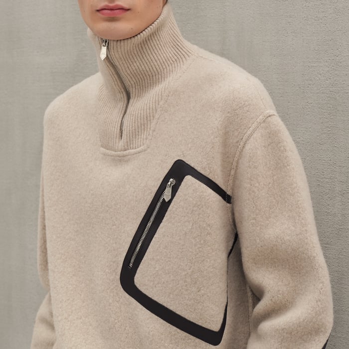 Sable Full-zip Sweater With Leather Detail