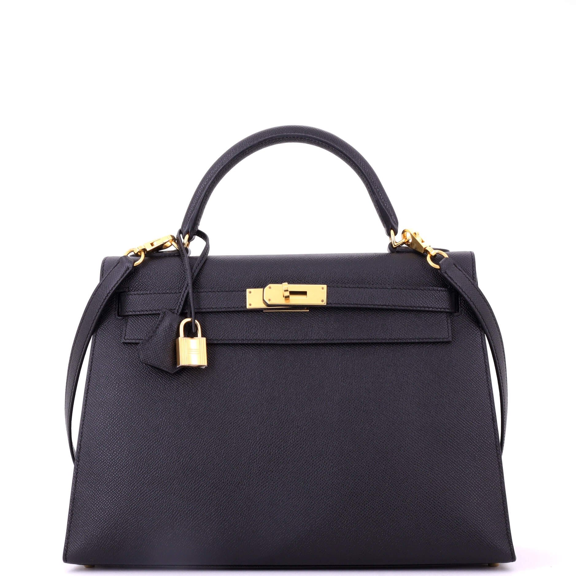 Hermes Kelly Handbag Noir Epsom with Gold Hardware 32