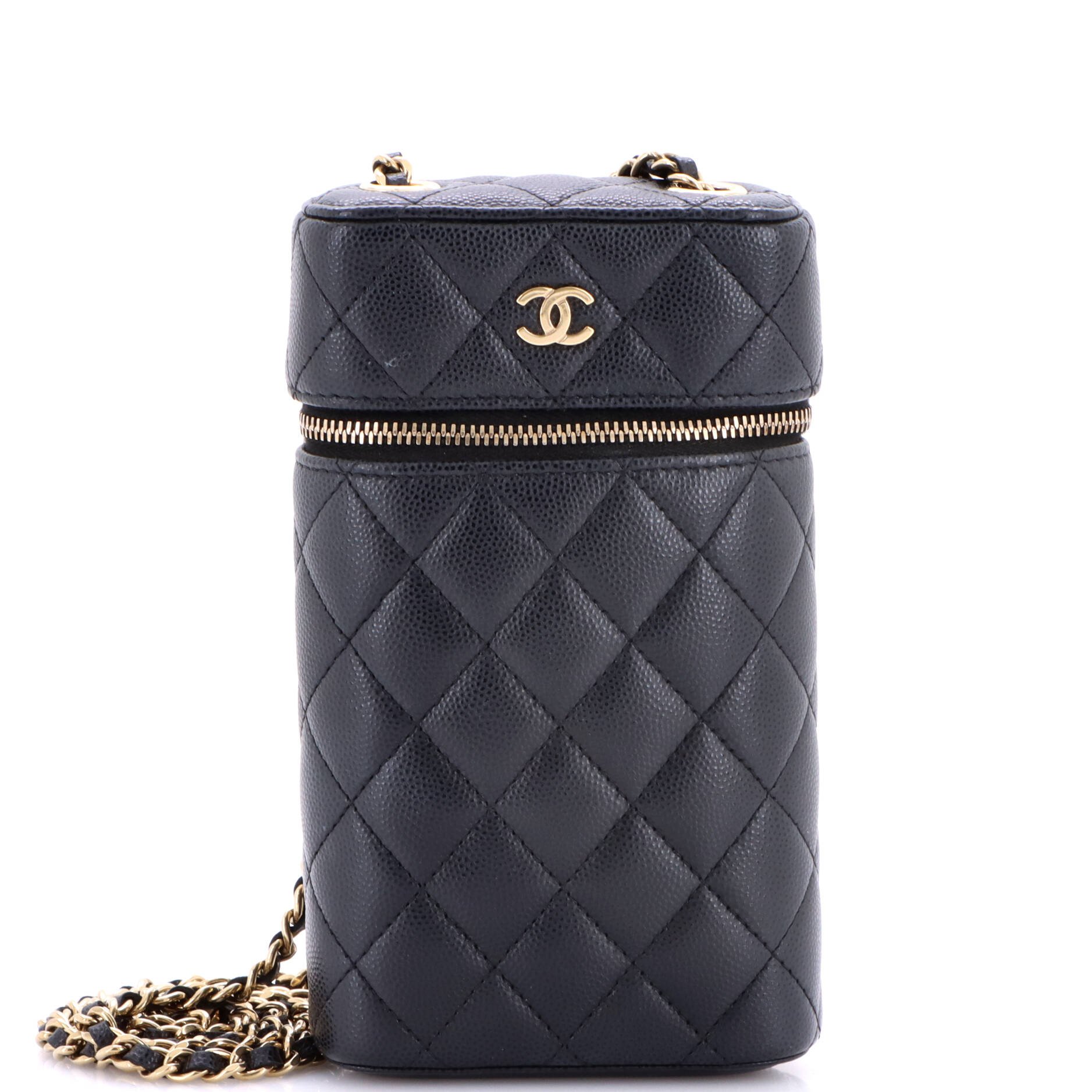 Classic Vanity Phone Holder with Chain Quilted Caviar