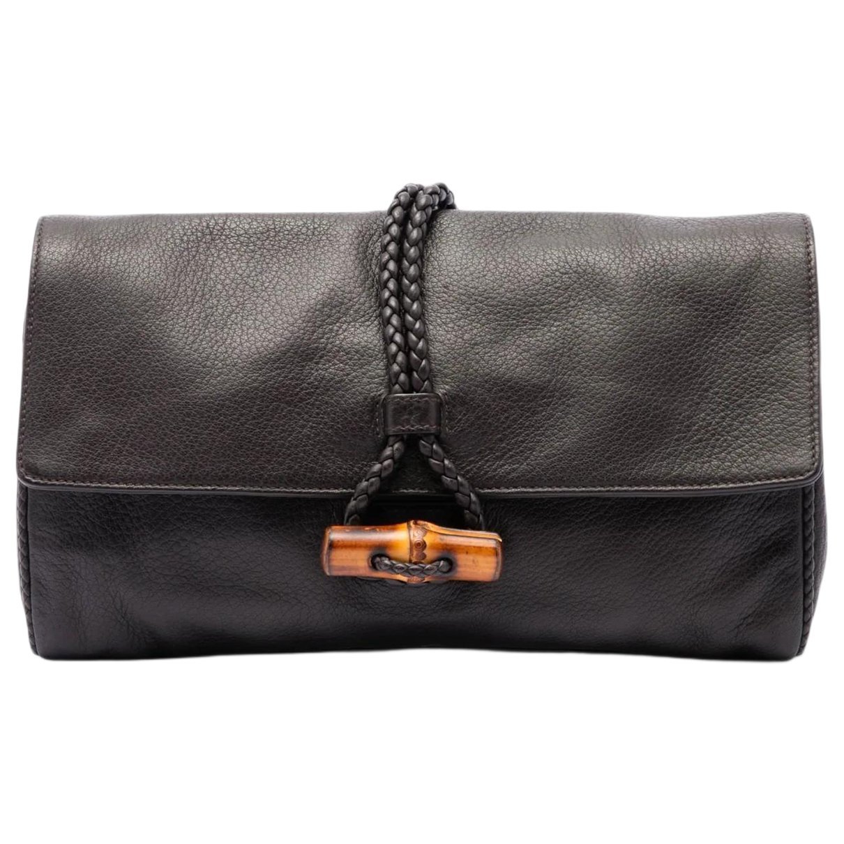 Bamboo leather clutch bag