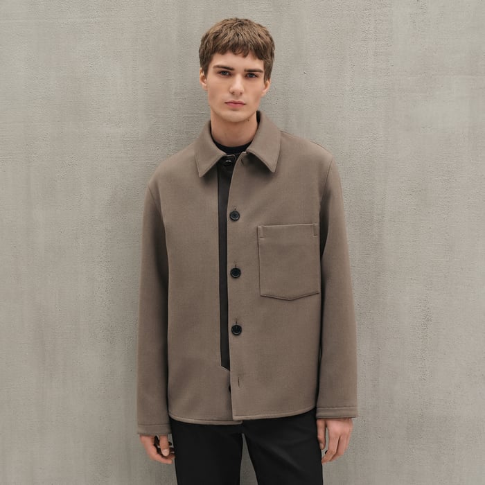 Taupe Overshirt With Leather Detail