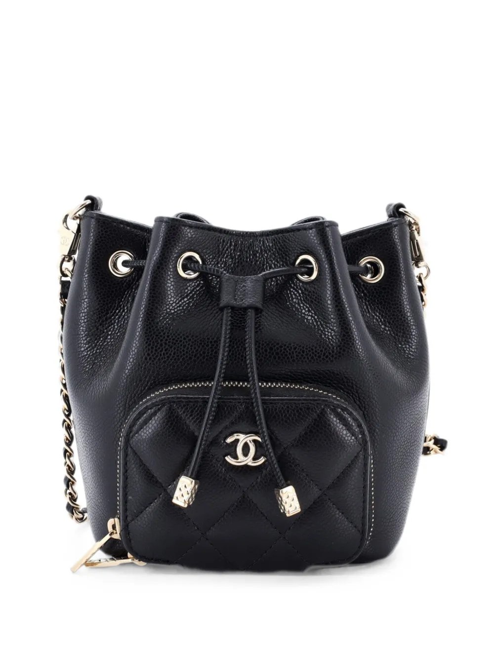 Business Affinity Top Handle Drawstring Bucket Bag Quilted Caviar Mini satchel