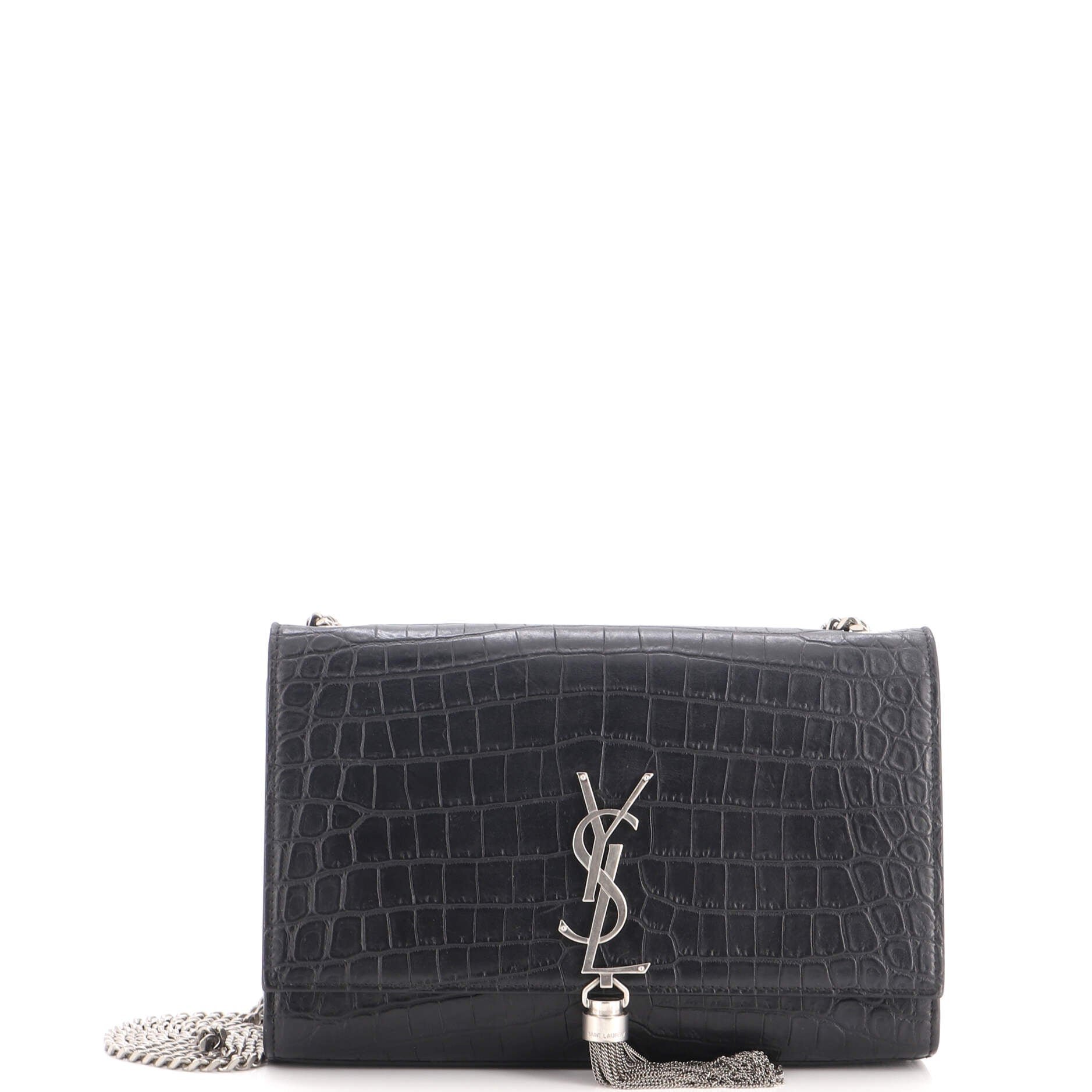 Classic Monogram Tassel Crossbody Bag Crocodile Embossed Leather Medium