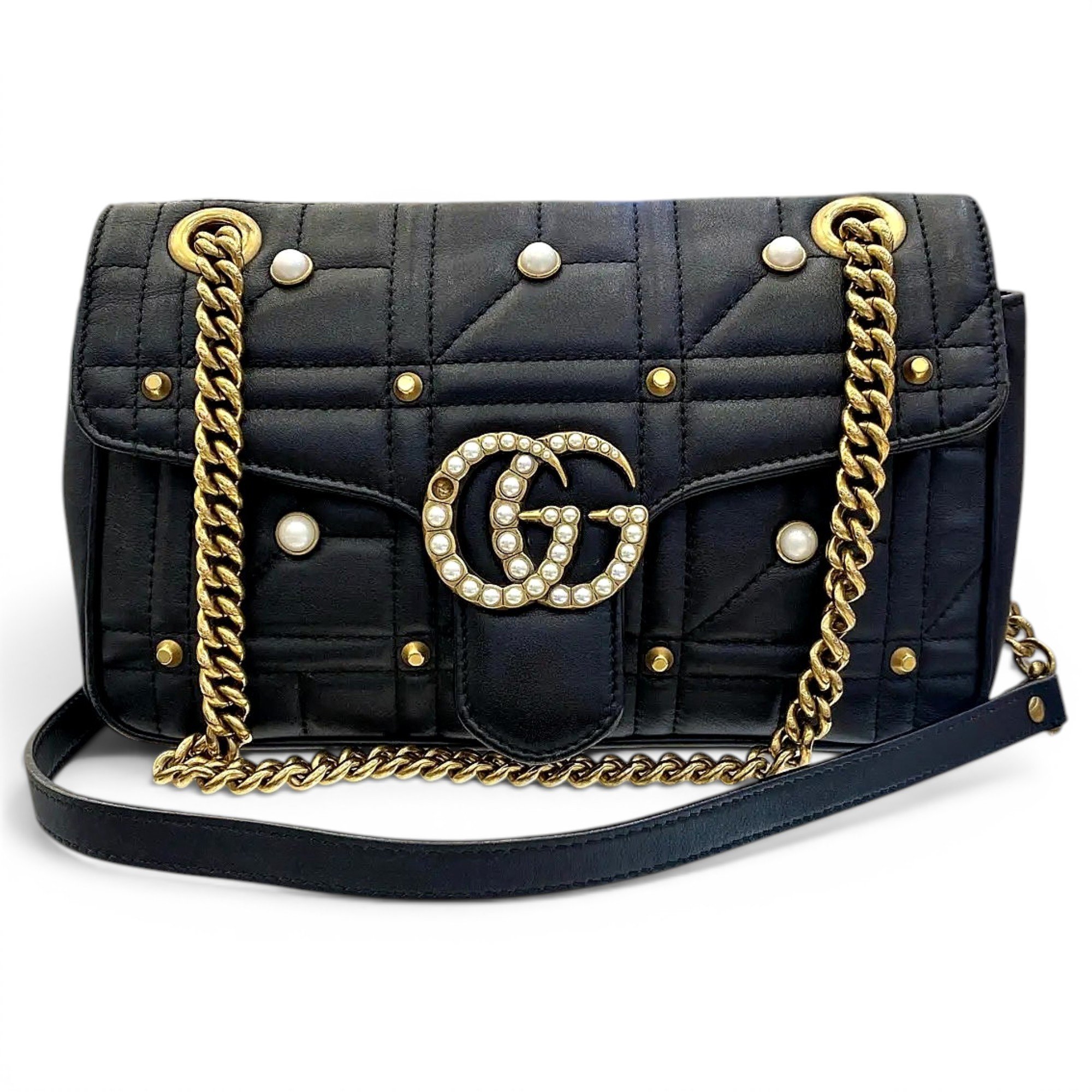 Pearly GG Marmont Flap leather handbag
