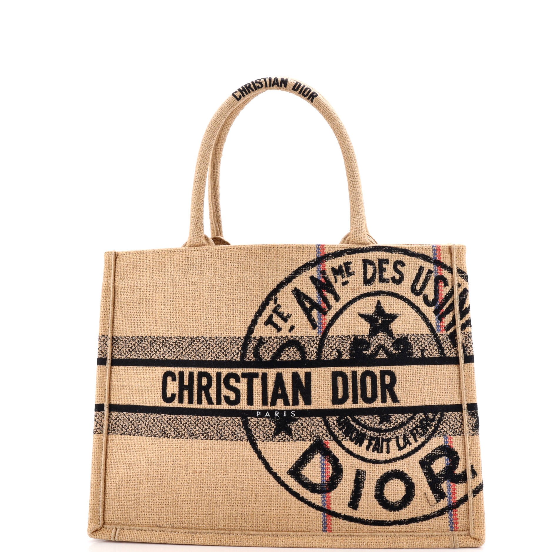 Book Tote Embroidered Jute Canvas Medium