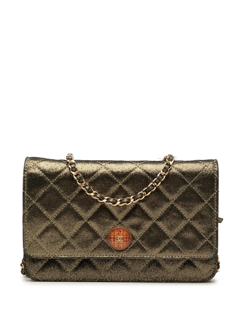 2013-2014 Quilted Iridescent Lambskin Tartan Button Wallet On Chain crossbody bag