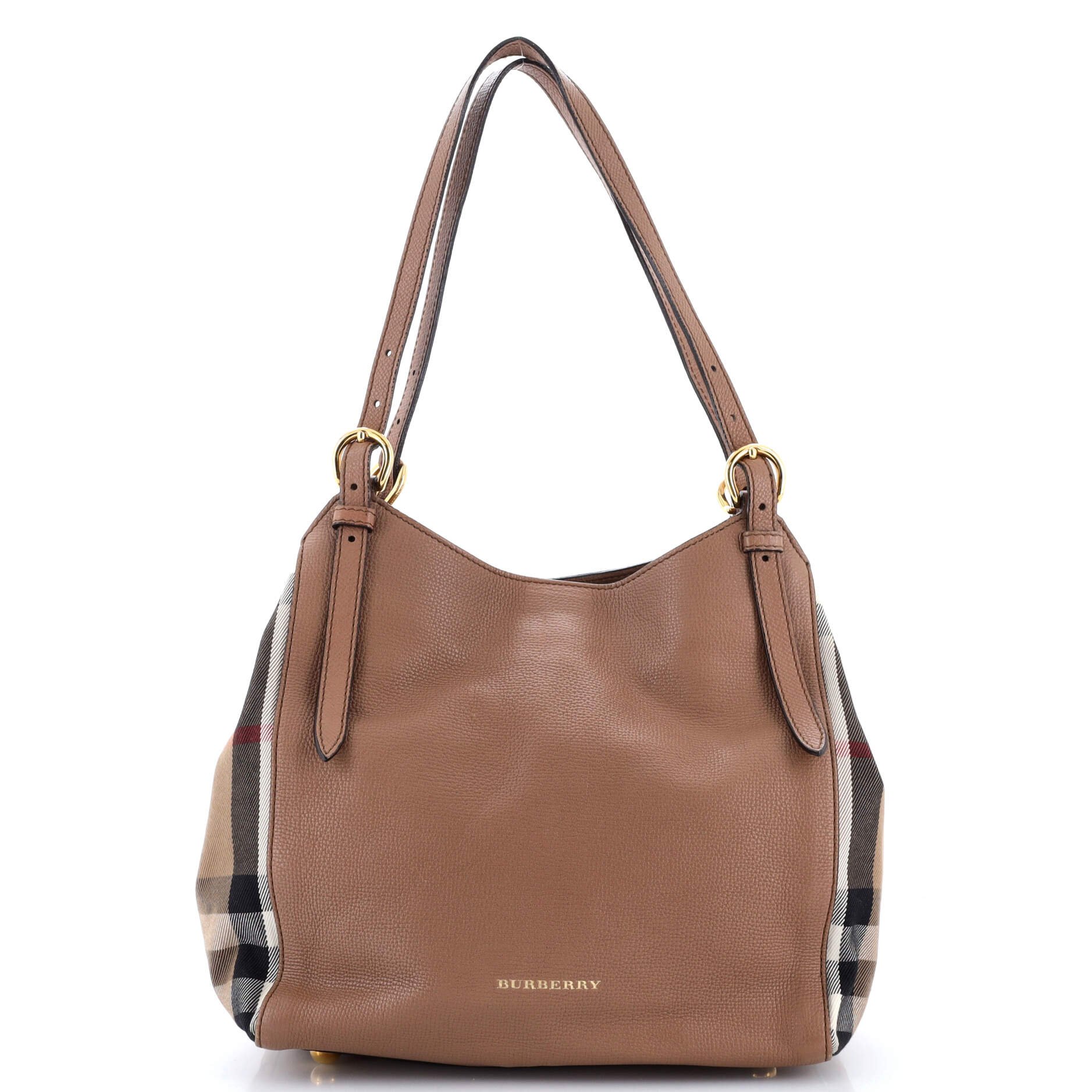 Burberry Canterbury Tote Leather and House Check Canvas Small